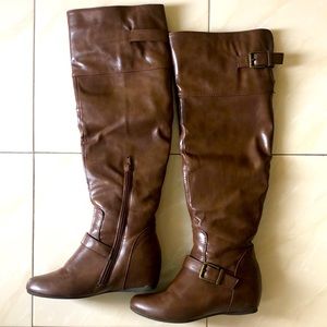 Brown leather boots slight wedge